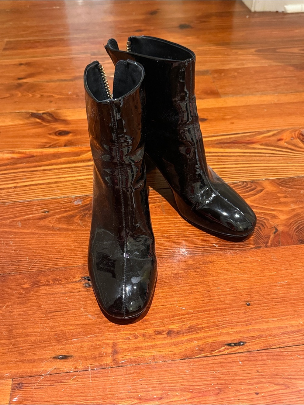 Alice + Olivia Black Patent Ankle Booties with Side Zipper